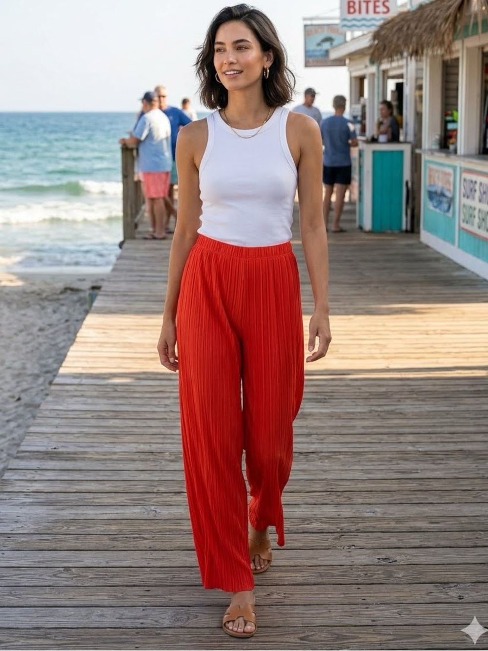 SOLID & STRIPED Coral Textured Wide-Leg Pants Size XL